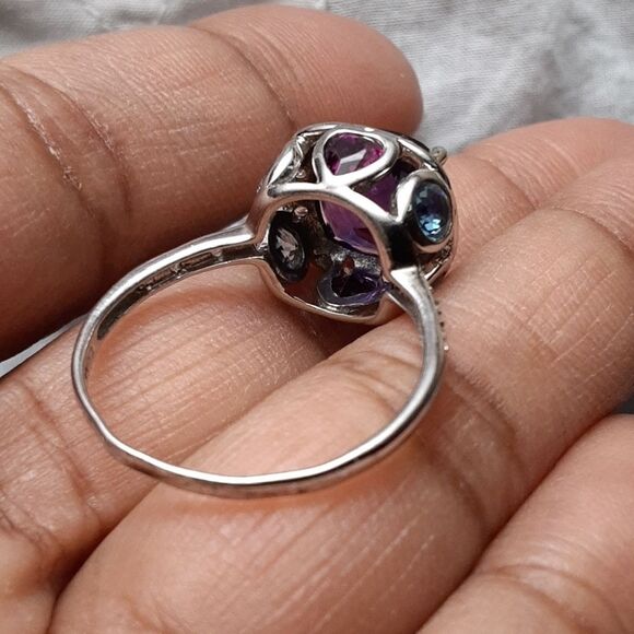 925 Genuine African Amethyst,  Rhodoilte Garnet & Blue Topaz. - Picture 10 of 16